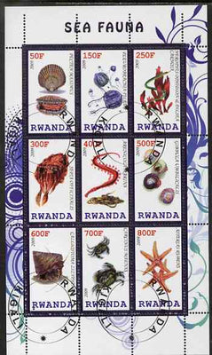 Rwanda 2009 Marine Life perf sheetlet containing 9 values fine cto used