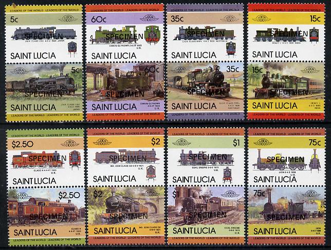 St Lucia 1985 Locomotives #3 (Leaders of the World) set of 16 opt'd SPECIMEN (as SG 761-76) unmounted mint