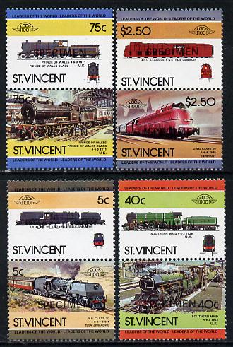St Vincent 1984 Locomotives #3 (Leaders of the World) set of 8 opt'd SPECIMEN (as SG 834-41) unmounted mint