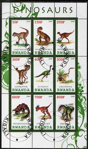 Rwanda 2009 Dinosaurs #1 perf sheetlet containing 9 values fine cto used