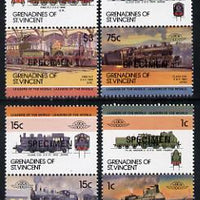 St Vincent - Grenadines 1985 Locomotives #3 (Leaders of the World) set of 8 opt'd SPECIMEN (as SG 351-58) unmounted mint
