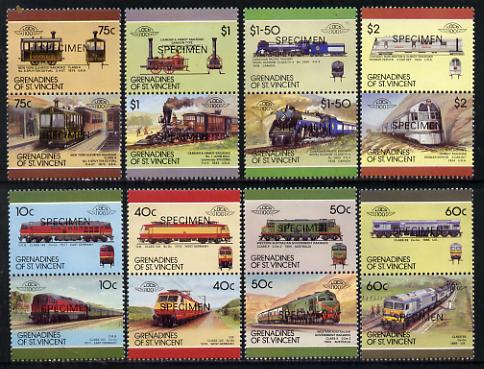 St Vincent - Grenadines 1987 Locomotives #8 (Leaders of the World) set of 16 opt'd SPECIMEN (as SG 520-35) unmounted mint