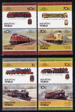 Tuvalu - Nukufetau 1985 Locomotives #1 (Leaders of the World) set of 8 opt'd SPECIMEN unmounted mint