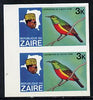 Zaire 1979 River Expedition 3k Sunbird imperf pair unmounted mint (as SG 953)