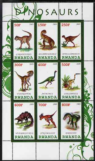 Rwanda 2009 Dinosaurs #1 perf sheetlet containing 9 values unmounted mint