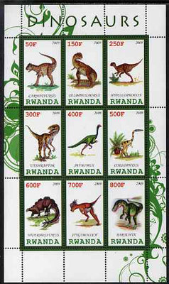 Rwanda 2009 Dinosaurs #1 perf sheetlet containing 9 values unmounted mint