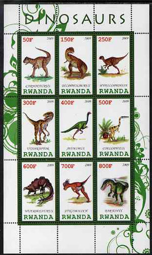 Rwanda 2009 Dinosaurs #1 perf sheetlet containing 9 values unmounted mint