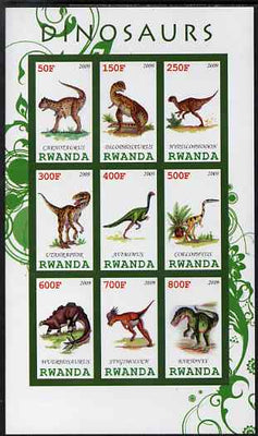 Rwanda 2009 Dinosaurs #1 imperf sheetlet containing 9 values unmounted mint
