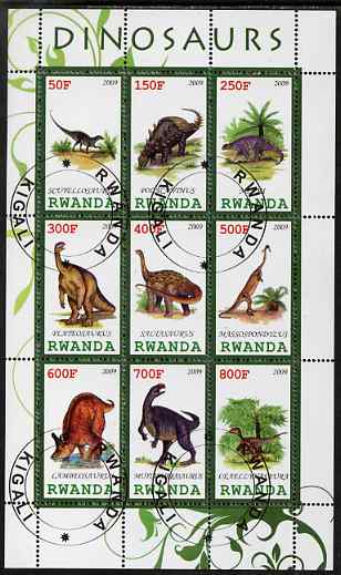 Rwanda 2009 Dinosaurs #2 perf sheetlet containing 9 values fine cto used