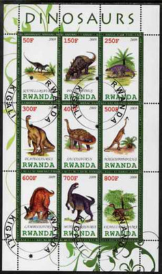 Rwanda 2009 Dinosaurs #2 perf sheetlet containing 9 values fine cto used
