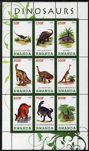 Rwanda 2009 Dinosaurs #2 perf sheetlet containing 9 values unmounted mint