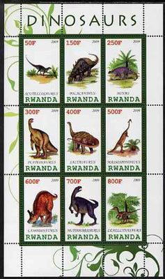 Rwanda 2009 Dinosaurs #2 perf sheetlet containing 9 values unmounted mint