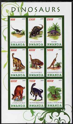 Rwanda 2009 Dinosaurs #2 imperf sheetlet containing 9 values unmounted mint