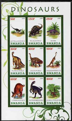 Rwanda 2009 Dinosaurs #2 imperf sheetlet containing 9 values unmounted mint