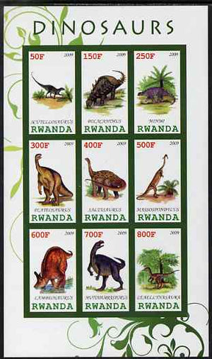 Rwanda 2009 Dinosaurs #2 imperf sheetlet containing 9 values unmounted mint