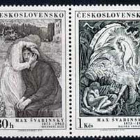 Czechoslovakia 1973 Se-tenant pair by Max Svabinsky (80h & 1k) unmounted mint SG 2124a