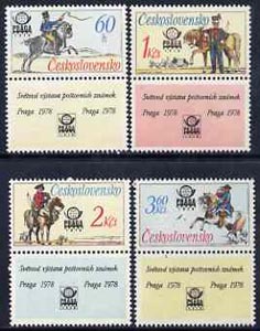 Czechoslovakia 1977 'Praga 78' Stamp Exhibition (4th issue - Postal Riders) set of 4 (each with label) unmounted mint, SG 2339-42