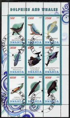 Rwanda 2009 Whales & Dolphins perf sheetlet containing 9 values fine cto used