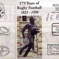 Postcard privately produced in 1998 (coloured) for the 175th Anniversary of Rugby, signed by Steve Brain (England - 13 caps, Coventry & Rugby Lions) unused and pristine