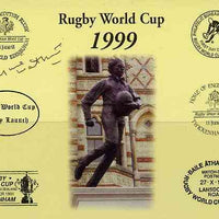 Postcard privately produced in 1999 (coloured) for the Rugby World Cup, signed by Mike Watkins (Wales Captain - 4 caps, Cardiff, Newport Captain) unused and pristine