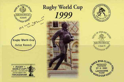 Postcard privately produced in 1999 (coloured) for the Rugby World Cup, signed by Mike Watkins (Wales Captain - 4 caps, Cardiff, Newport Captain) unused and pristine