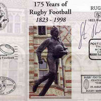 Postcard privately produced in 1998 (coloured) for the 175th Anniversary of Rugby, signed by Steve Brotherstone (Scotland - 7 caps, Brive, Northampton) unused and pristine