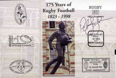 Postcard privately produced in 1998 (coloured) for the 175th Anniversary of Rugby, signed by Peter Jorgensen (Australia - 2 caps, Penrith, Northampton) unused and pristine