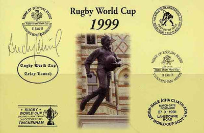 Postcard privately produced in 1999 (coloured) for the Rugby World Cup, signed by Andy Nicol (Scotland - 20 caps, Glasgow) unused and pristine