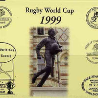Postcard privately produced in 1999 (coloured) for the Rugby World Cup, signed by James Brooks (England 7's, London Broncos, Northampton) unused and pristine