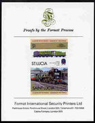 St Lucia 1983 Locomotives #1 (Leaders of the World) $1 Bodmin West Country Class se-tenant pair imperf mounted on Format International proof card
