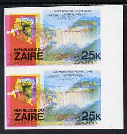 Zaire 1979 River Expedition 25k Inzia Falls imperf proof pair with superb misplaced colours - yellow by 2mm and red by 3mm unmounted mint (as SG 958)*