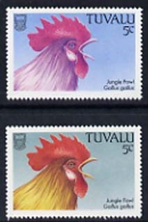 Tuvalu 1988 Red Junglefowl 5c with yellow omitted plus normal, both unmounted mint, SG 502var