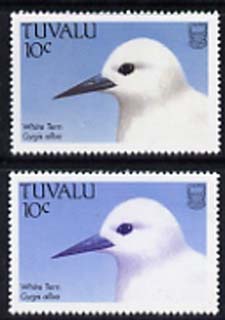 Tuvalu 1988 White Tern 10c with red omitted plus normal, both unmounted mint, SG 503var