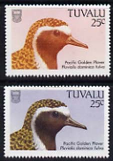 Tuvalu 1988 American Golden Plover 25c with blue omitted plus normal, both unmounted mint, SG 506var