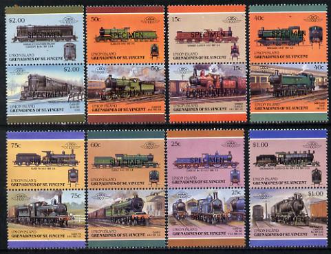 St Vincent - Union Island 1987 Locomotives #6 (Leaders of the World) set of 16 opt'd SPECIMEN unmounted mint