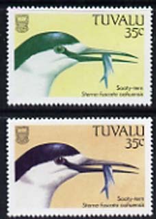 Tuvalu 1988 Sooty Tern 35c with red omitted plus normal, both unmounted mint, SG 508var
