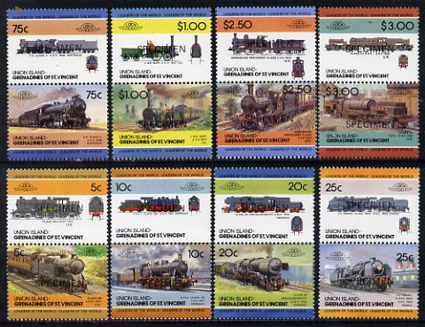 St Vincent - Union Island 1984 Locomotives #2 (Leaders of the World) set of 16 opt'd SPECIMEN unmounted mint