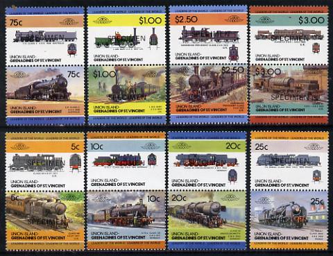 St Vincent - Union Island 1984 Locomotives #2 (Leaders of the World) set of 16 opt'd SPECIMEN unmounted mint