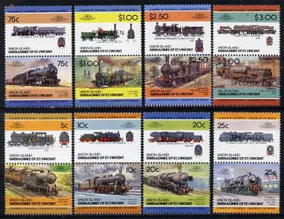 St Vincent - Union Island 1984 Locomotives #2 (Leaders of the World) set of 16 opt'd SPECIMEN unmounted mint