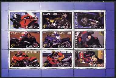 Karjala Republic 1998 Racing Motorcycles perf sheetlet containing set of 9 values complete unmounted mint