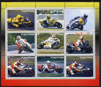 Udmurtia Republic 2000 Racing Motorcycles perf sheetlet containing set of 9 values complete unmounted mint