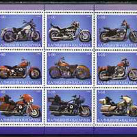 Kalmikia Republic 1999 Harley Davidson Motorcycles perf sheetlet containing set of 9 values complete unmounted mint