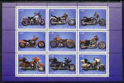 Kalmikia Republic 1999 Harley Davidson Motorcycles perf sheetlet containing set of 9 values complete unmounted mint