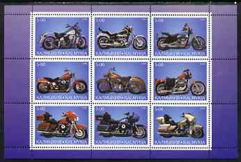 Kalmikia Republic 1999 Harley Davidson Motorcycles perf sheetlet containing set of 9 values complete unmounted mint