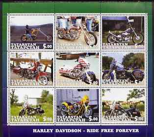 Tatarstan Republic 2001 Harley Davidson Motorcycles perf sheetlet containing set of 9 values complete unmounted mint
