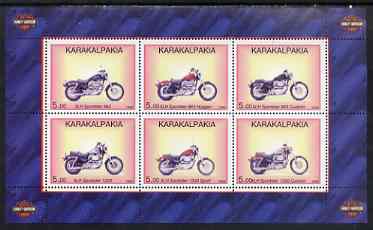 Karakalpakia Republic 1998 Harley Davidson Motorcycles perf sheetlet containing set of 6 values complete unmounted mint
