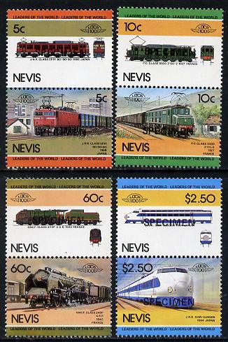 Nevis 1984 Locomotives #2 (Leaders of the World) set of 8 opt'd SPECIMEN (as SG 219-26) unmounted mint