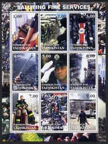 Tadjikistan 2001 Saluting Fire Services perf sheetlet containing set of 9 values complete unmounted mint