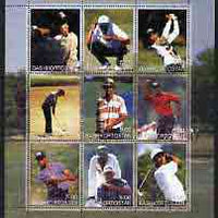 Bashkortostan 2001 Tiger Woods perf sheetlet containing set of 9 values complete unmounted mint