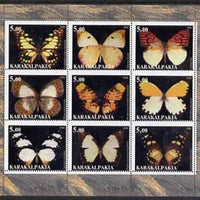 Karakalpakia Republic 1998 #1 Butterflies perf sheetlet containing set of 9 values complete unmounted mint